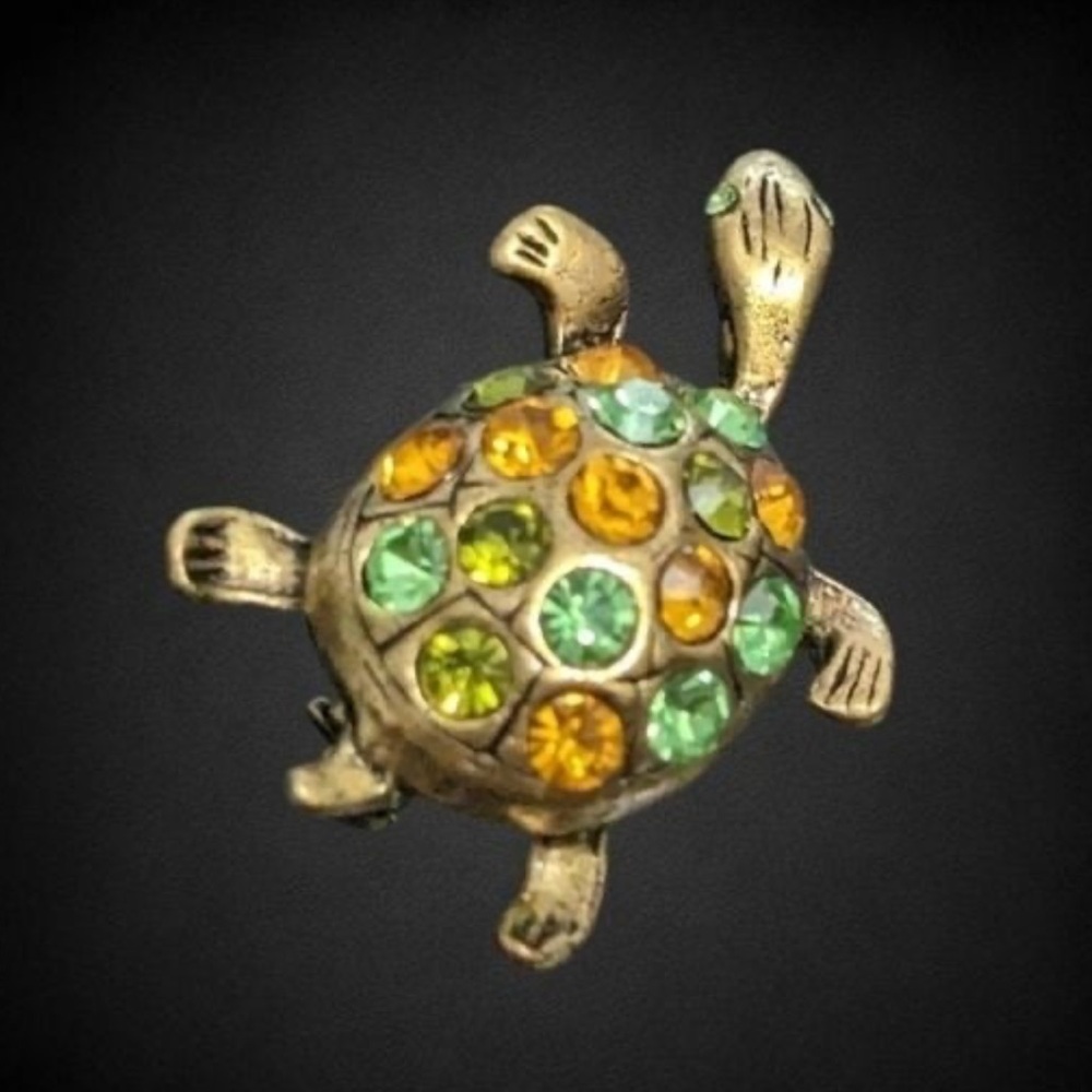 Vintage Rhinestone Turtle Brooch Pin - Picture 2 of 5